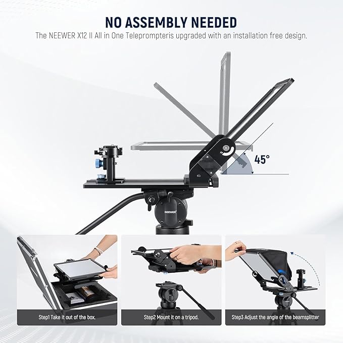 Neewer Teleprompter with Arca Type Camera Mount, Cold Shoes, RT113 Remote Teleprompter App, Online Teaching/Vlogger/Live Streaming Prompter for iPad Tablet, Assembly Free, X12II