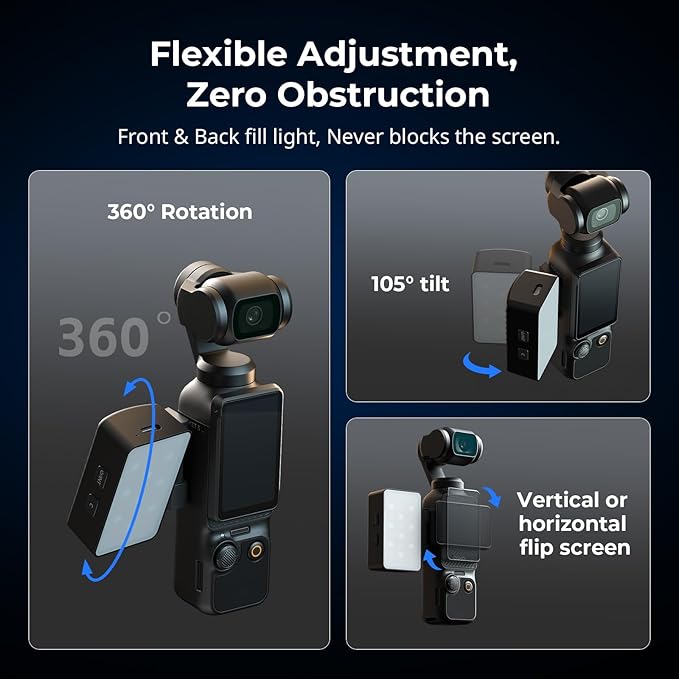 SmallRig Bi-Color LED Video Light for DJI Osmo Pocket 3, Mini Video Light with 650mAh Battery, CCT Mode 2700K-6500K, 360° Adjustments, for Selfie Vlog Recording, Content Creators Photographer - 5733