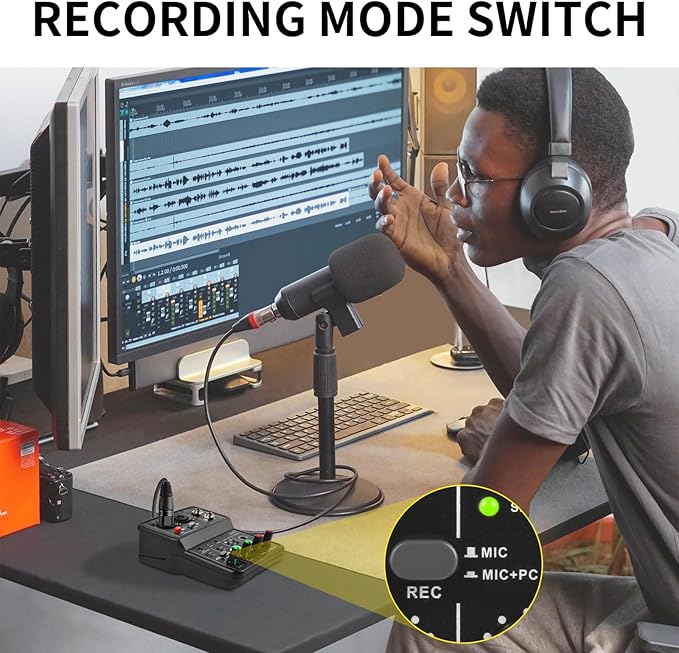 XTUGA USB Audio Interface for PC,Interface for Recording Music Computer Recording Audio Interface XLR with 3.55m Microphone Jack, USB Sound Card for Recording Studio, Ultra-low Latency Plug&Play, Q-12