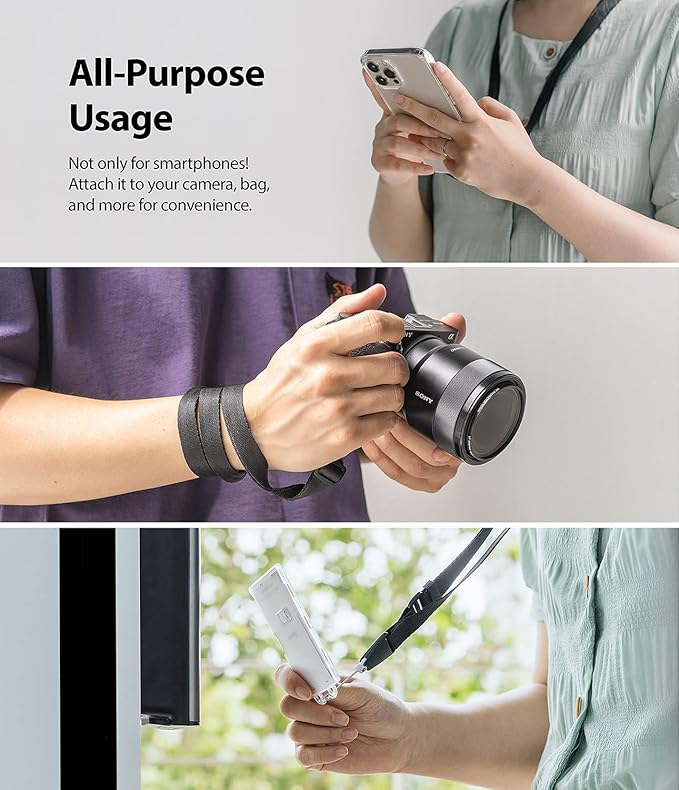 Ringke Lanyard Strap [One-Touch Buckle] Designed for Camera Strap and Phone Strap, Adjustable Sturdy Universal Neck Strap Compatible with Camera and Phone Case - Black