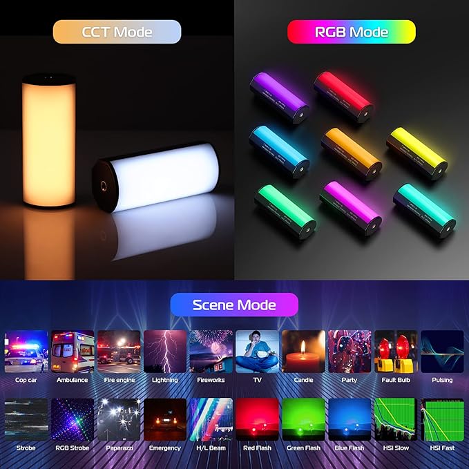 ULANZI 2 Pack Handheld Light Wand, 360° RGB LED Video Light for Photography, 2000mAh Rechargeable Light Stick for Video Shooting, 2500-9000K Dimmable Camera Light w LCD, Support Magnetic Attraction