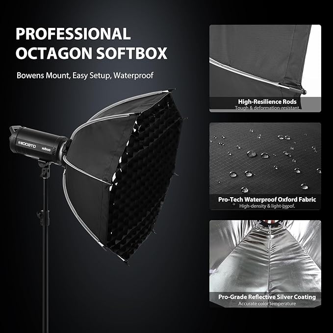 23.6"/60cm Bowens Mount Softbox - Professional Photography Soft Box with Honeycomb Grid, Light Diffusers, Carrying Bag for 120D 600D 300X RC 120D/120B RC 220B MS60B MS60C MS150B S101-300W/400W Pro