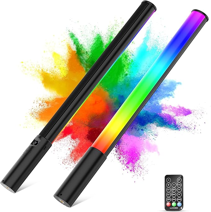 RGB LED Light Wand 360°RGB Handheld Video Light Stick for Studio Photography, Battery Powered Tube Lights, 12 Lighting Effects, 2500-6500K Dimmable Camera Light with LCD