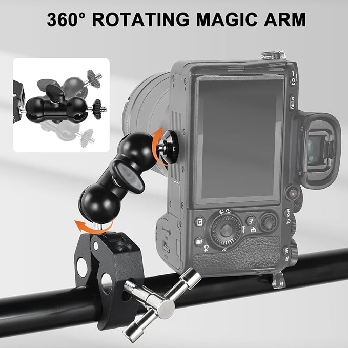 UTEBIT Super Clamp Camera Mount with 360° Ballhead Magic Arm, Super Clamp Mount with 1/4" and 3/8" Thread, Desk/Bike/Bicycle/Motorcycle/ Handlebar for GoPro, Phone, Camera, Monitor, LED Light