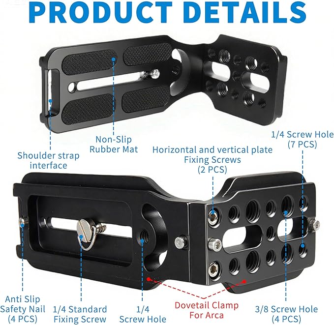 Bestoct DSLR Camera L Bracket with 1/4" & 3/8" Screw Hole, Vertical Horizontal Switching Tripod Mount Quick Release Plate Compatible with Canon Nikon Sony Stabilizer Tripod Monopod,for Arca Interface