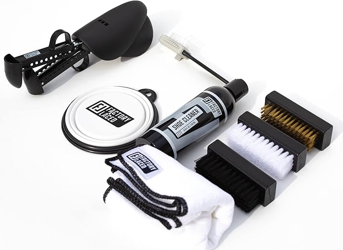 FACTORY LACED Shoe Cleaning Kit - Complete Sneaker Cleaner Kit with 8oz Solution, 4 Brushes, 2 Shoe Trees, Microfiber Towel & Bowl - The Ultimate Shoe Cleaner Kit for Jordans and Nike Shoes