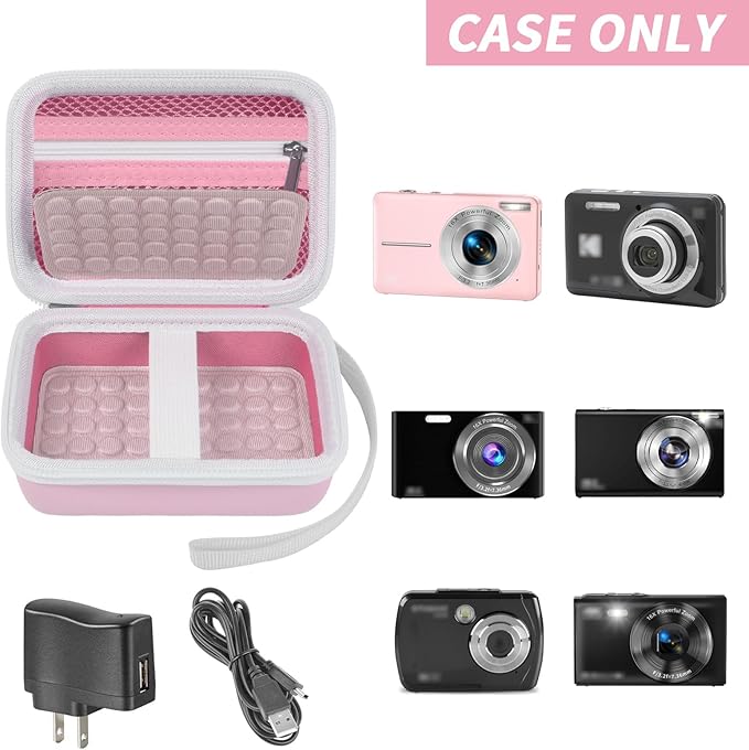 Boobowl Digital Camera Case Compatible with CAMKORY/for Lecnippy/for Lecran/for KODAK PIXPRO/for Qumcou/for WONNIE Point & Shoot Cameras, Small Compact Camera Pouch for SD Card Accessories (Pink)
