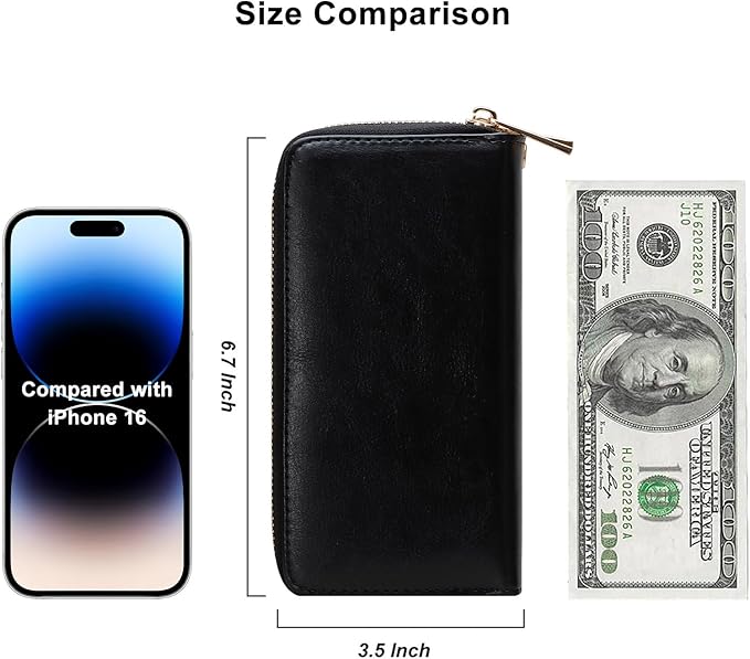 Cellphone Wallet for Women Dual Zipper Long Purse with Removable Wristlet
