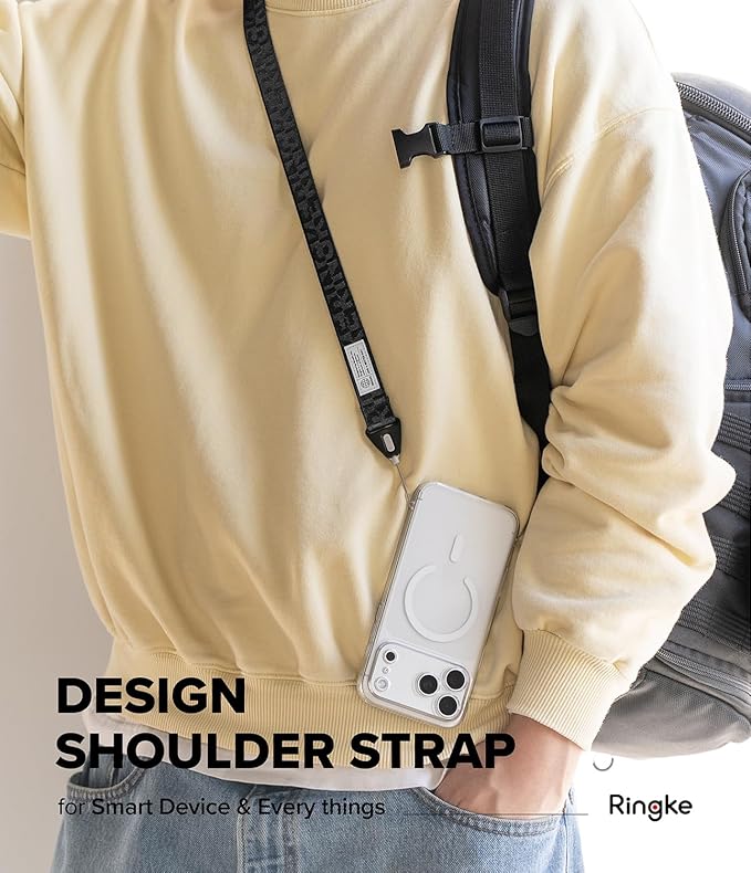 Ringke Shoulder Strap for Camera and Phone Strap, Designed for iPhone 17 Case, Adjustable Sturdy Universal Crossbody Lanyard - Lettering Black 3