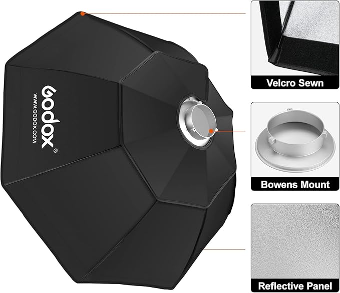 Godox FW95 37 inch/95cm Octagon Softbox Reflector with Honeycomb Grid and Bag for Speedlight Flash(Bowens Mount)