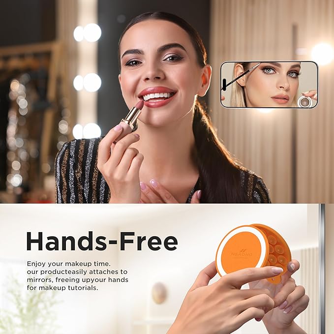 Magnetic Suction Cup Phone Mount with MagSafe, Silicone Hands-Free Grip Holder for iPhone Case and Android, Mirror Shower Phone Stand for Makeup FaceTime Gym Kitchen Bathroom, Orange
