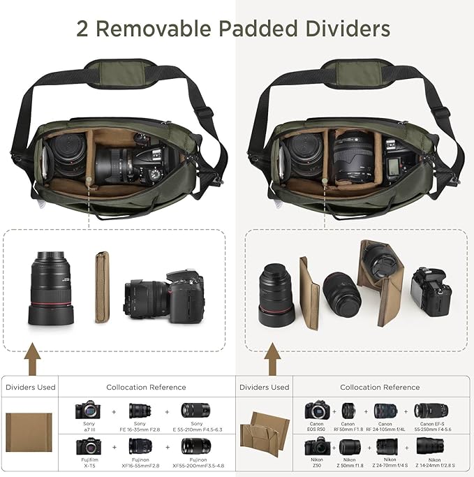 TAAOKA Camera Sling Bag, Waterproof Camera Case with Tripod Holder, DSLR/SLR/Mirrorless Cameras Shoulder Bag, Crossbody Camera Bags for Photography (Dark Green)