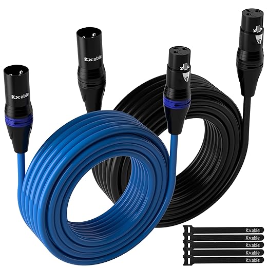 XLR Microphone Cable 50 Feet (2 Pack, Multi Colored), 3 Pin Shielded Balanced Male to Female Mic Cord, Zinc Alloy Shells, OFC, Heavy-Duty Patch Cable for Amplifier, Speaker, Mixer with 5 Cable Ties