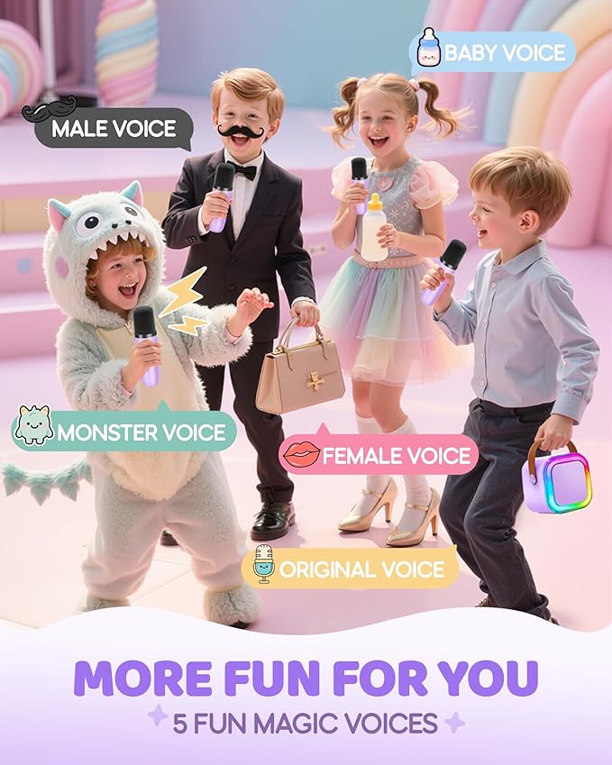 Mini Karaoke Machine for Kids, 2026 TOP Toys Birthday Gifts Ideas for Girls Ages 4, 5, 6, 7, 8, 9, 10, 12+ Years Old, Portable MP3 Player with 3 Wireless Mics for Family Home Party