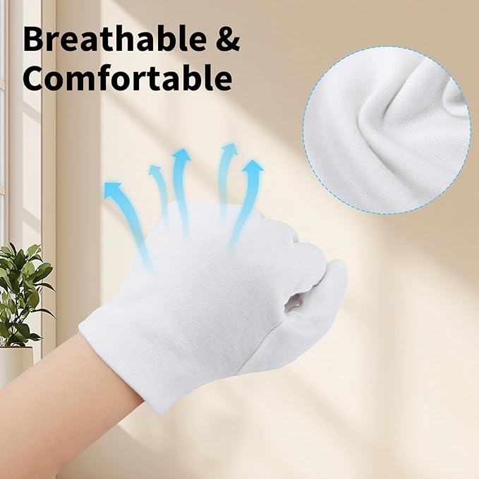 ENPOINT Touch Screen Gloves - 5 Pairs Small White Cotton Gloves for Art Handling, Coin Handling, Jewelry, Photography, Dry Hands Sleeping, with Pack of 20 Touch Screen Stickers