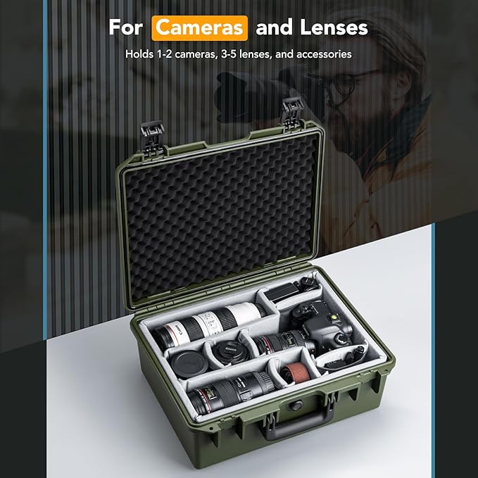 Lykus PVC1 Waterproof Hard Camera Case with Padded Dividers for Cameras, Lenses, Dual DJI Mavic/Air/Mini/Flip drones