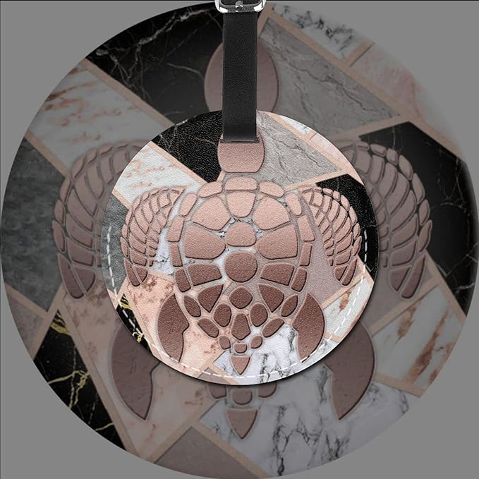 Luggage Tag Rose Gold Sea Turtle White Gray, Pu Leather Bag Travel Suitcases Id Identifier Baggage Label for Women Men Boys Girls