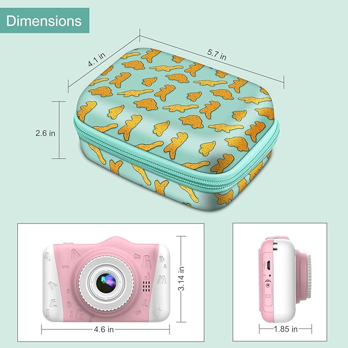 FINTIE Kids Camera Case Compatible with Goopow/Seckton/Dylanto/Mgaolo/Masterbee/CIMELR/Desuccus Kids Digital Camera Toys, Children Carrying Bag, Birthday Festival Gift, Dino Nuggets