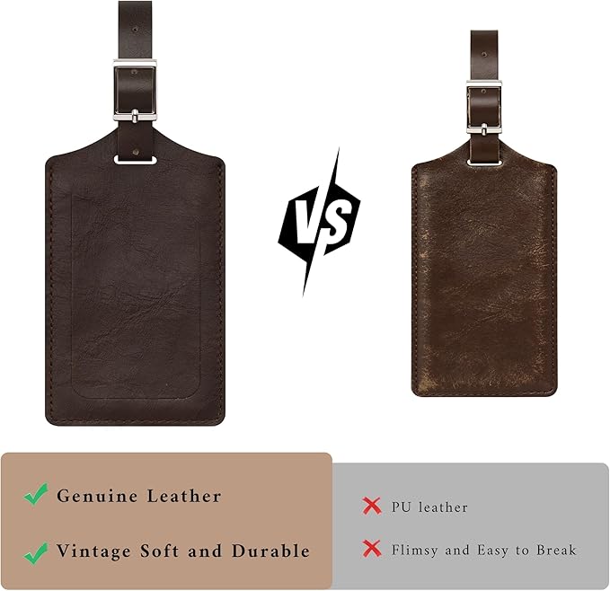 Mayski 4 Pack Genuine Leather Luggage Tags for Suitcases TSA Approved Durable Baggage Tags, Travel Essentials for Flying, Brown