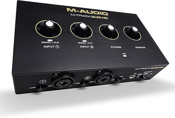 M-AUDIO M-Track Duo HD Audio Interface, M100 Condenser Microphone and HDH41 Studio Monitoring Headphones for Recording, Producers, Content Creators and Podcasters