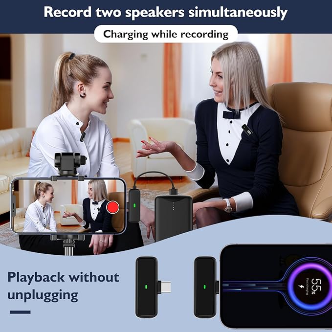 Upgraded 3 in 1 Wireless Lavalier Microphones with Charging Case for iPhone&USB C Android&Laptop,Noise Cancelling Lapel Mic Cordless Mini Mic for Video Recording Vlogging, YouTube, Interview