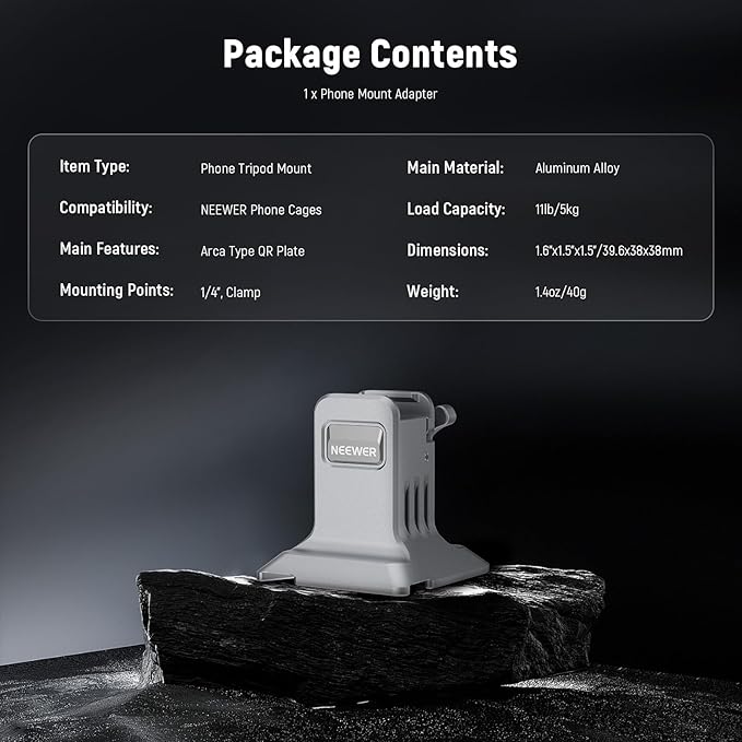 NEEWER Phone Tripod Mount with Arca Type Base, 1/4" Threads, Quick Release Clamp Compatible with iPhone 16 Pro Max S25 Ultra Phone Cage DJI RS4 Mini R4 Pro RS3 Pro RS2 RSC2, Silver, PA124