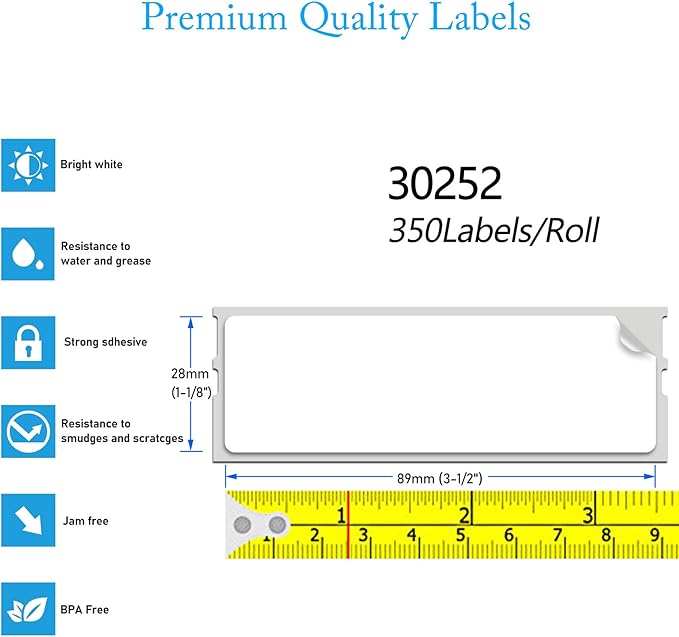 GREENCYCLE Compatible DYMO 30252 Address & Barcode Labels (1-1/8" x 3-1/2") – 10 Rolls/3500 Direct Thermal Labels, Work with DYMO LabelWriter 450, 4XL, NOT Compatible with 550 & 5XL