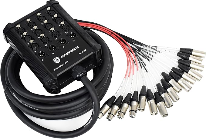 PRORECK 12-Channel Low Profile XLR Send Circuit Board Snake Cables, XLR Splitter Cable for Live, Recording, Stage, Studio, 25 Feet Long (PR-12 * 4 * 25)