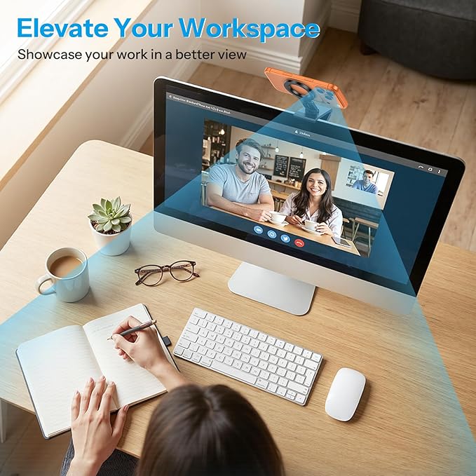 OMOTON VC07 360°Rotating Continuity Camera Mount for iMac Desktop Monitor Mount with 1/4" Screw, Adjustable Magnetic Phone Stand for MagSafe iPhone 17/16 Pro Max Air, Mac, Gym, TV, 4K, Laptop