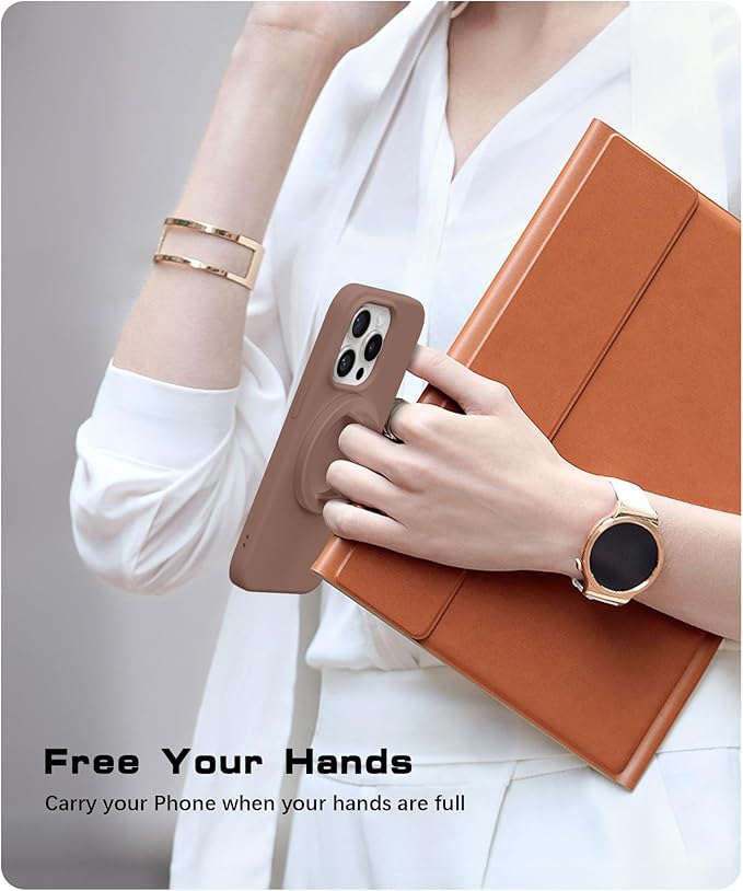 GONEZ Magnetic Phone Grip Compatible with MagSafe, Removable Silicone Loop Grip, Phone Ring Holder for Back of Phone for iPhone 17/16/15/14/13/12 Series, Brown