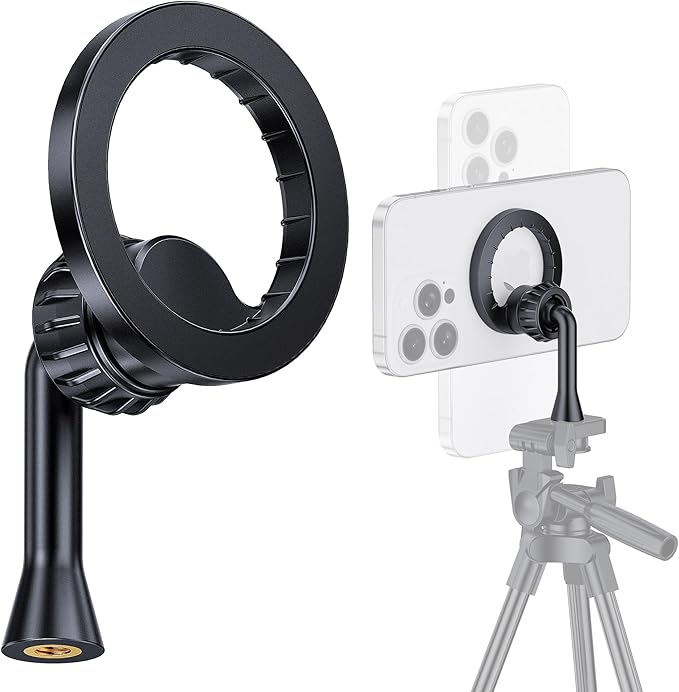 Magnetic Tripod Holder Mount for MagSafe, iPhone Tripod Mount Adapter with 1/4" Screw Hole, Magnetic Phone Tripod Holder Adapter for iPhone 17/16/15/14/13/12 Series