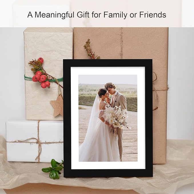 12x12 Picture Frame Set of 4 - Made of Glass and Black Wooden Frame, Display Square Pictures 10x10 with Mat or 12 x 12 without Mat, Desktop & Wall Collage Photo Frame