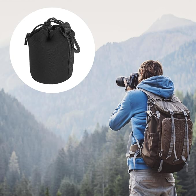 PATIKIL Camera Lens Bag, 2 Pcs 3.3" IDx5.5 H Drawstring Lens Pouch with Thick Protective Neoprene, Lens Case for DSLR Camera Lens, Water Coffee Cups Black