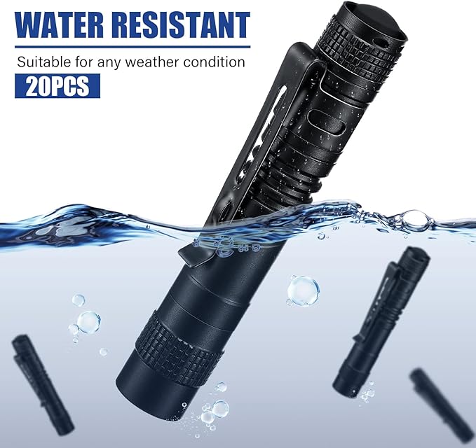 Hortsun 20 Pcs Mini Pen Light Flashlights Christmas Gifts for Men Pocket Flashlights Pen with Clip Small LED Handheld Slim Torches Without Battery(3.54 Inch,Black)