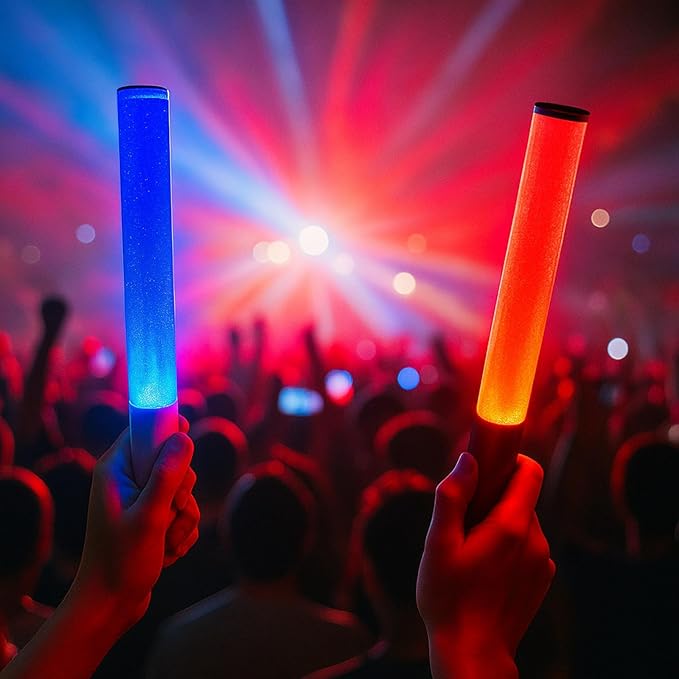 LED Glow Sticks Reusable Glow Party Favor Supplies Multicolor Light Up Stick Idol Concert LED Flashing Bright Glow Lightsticks for Wedding, Birthday, Raves, Concert, Halloween, Christmas (Black-2Pack)