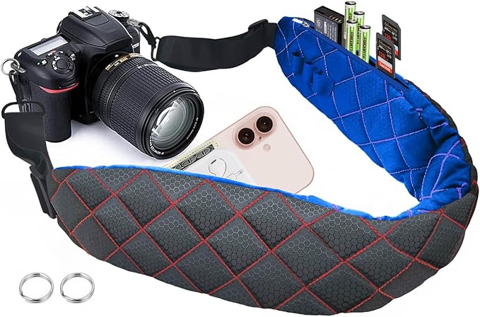 LONPAI Ultra Comfortable Camera Strap with Pockets and Thick Padded for Photographers, Adjustable Universal Cam Neck Belt