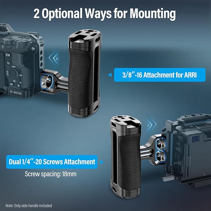 SIRUI Side Handle with Locating Mount for ARRI and Dual 1/4" Screw Mount Optional, Lightweight Camera Handgrip with Cold Shoe, Multiple Threads, Up and Down Adjustable Side Grip, AM-SHS(Pack of 1)