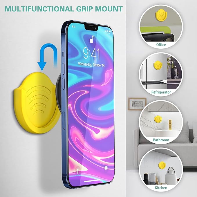 pop-tech 2 Pack Socket Car Mount, Silicone Phone Holder for Collapsible Grip Users with 3M Sticky Adhesive Replacement Used on Wall, Dashboard, Mirror, Desk, Home, Door, Office Yellow