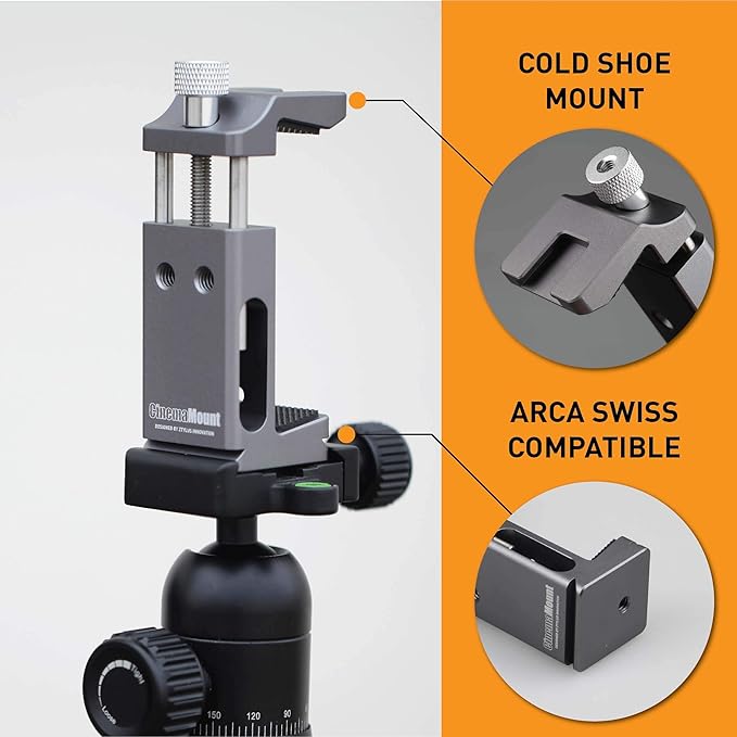Cinema Mount MK III Metal Smartphone Rig, Phone Tripod Mount with Cold Shoe, Compatible with iPhone 11 12 Pro Max, Samsung Phone Adapter Clamp, Video Rig Live Streaming (XS: Smartphone Clip Only)
