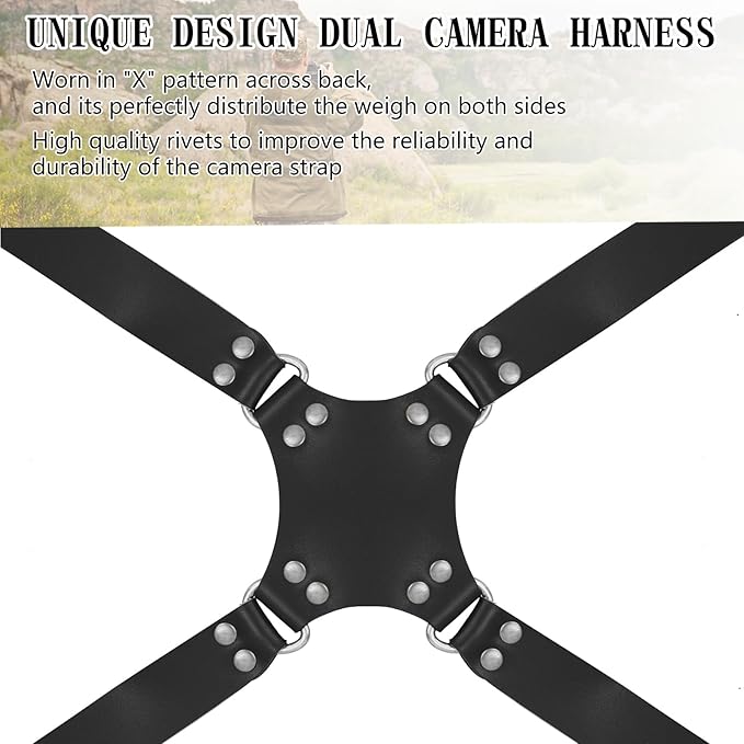 Bebaimis Dual Camera Harness Strap for Two-Cameras,Dual Shoulder Leather Camera Strap,Double Camera Harness for DSLR/SLR