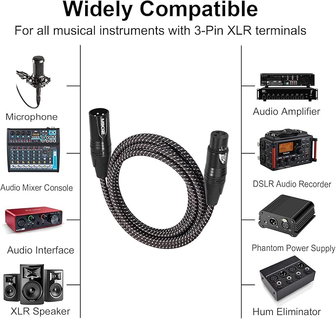 6ft XLR Cables Braided 10 Packs Premium XLR Microphone Cable Male to Female Patch Cable 6 Feet