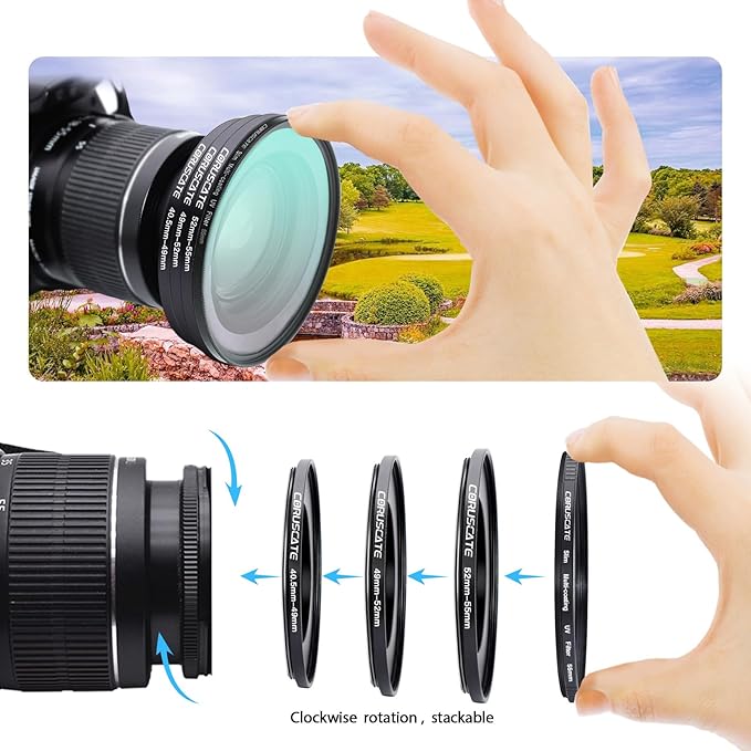 9Pcs Filter Ring Adapter Set,Camera Lens Filter Metal Stepping Rings Compatible All Brands UV ND CPL (40.5-49mm,49-52mm,52-55mm,55-58mm,58-62mm,62-67mm,67-72mm,72-77mm,77-82mm)