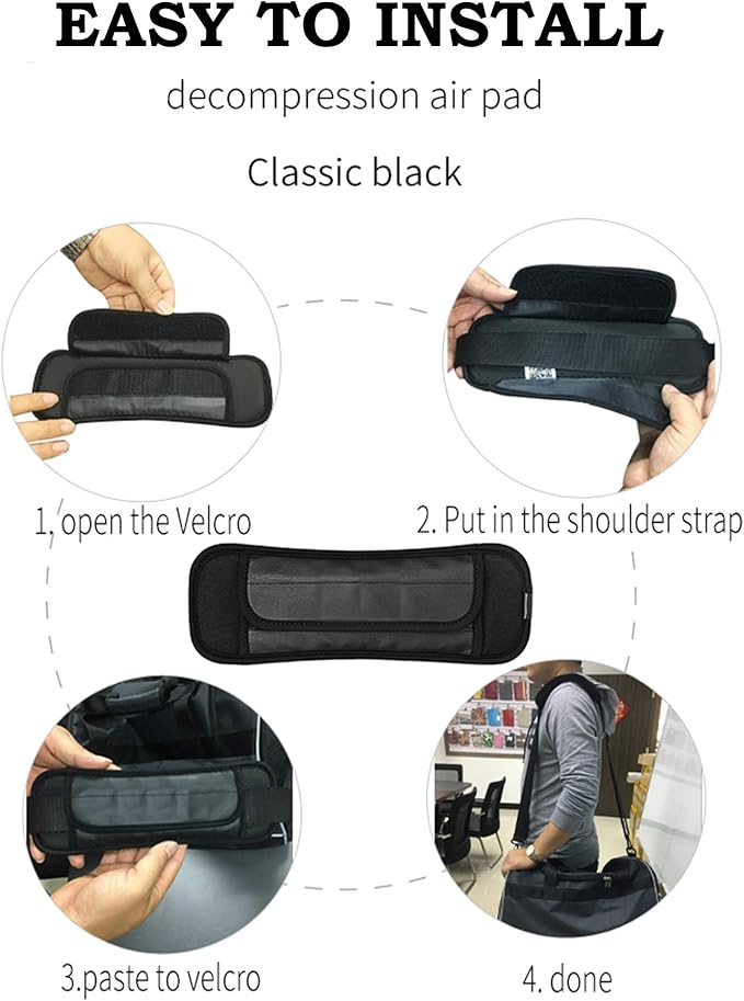 Updated Shoulder Strap Pad Detachable with 3 rows Decompression Air Cushion, Ventilated, Quick-dry, Non-slip for Messenger, Laptop, Camera, Bags, Duffel, Guitar, Backpacks (Black) (10.24x3.54in | 1pc)
