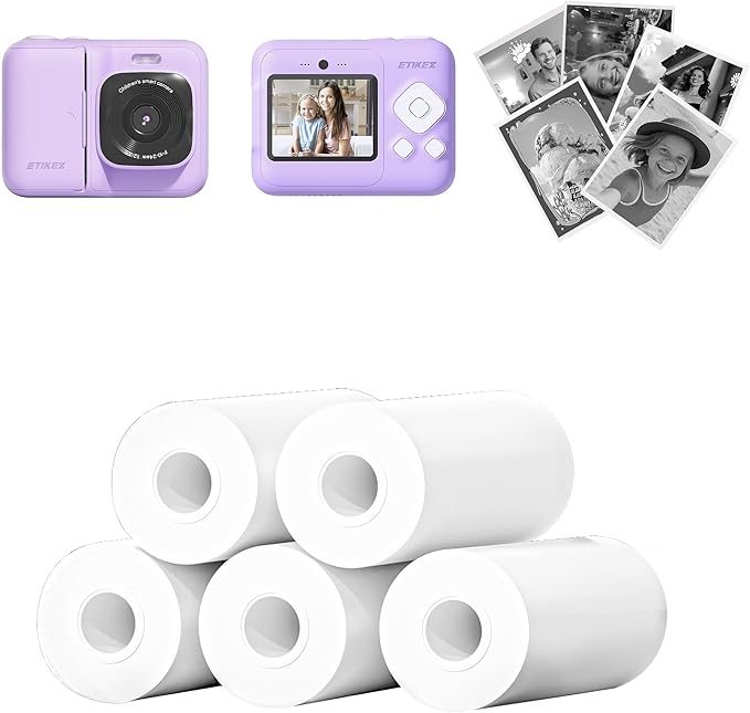 Kids Instant Print Camera Paper, Thermal Printing Refill Set for Toddler Camera, Compatible with ETIKEZ Funshot 20, HD Camera Thermal Printing Paper, 2.2" x 26ft (5.6cmx8m) Per Roll, 5 Rolls