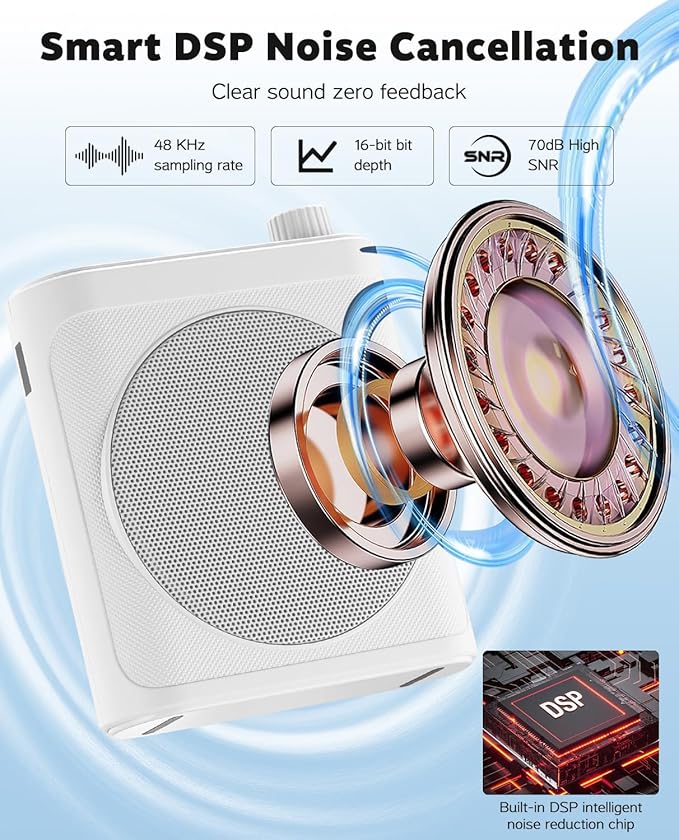 Tearstone Voice Amplifier for Teachers with Wireless Magnetic Lavalier Microphone, Bluetooth Portable Rechargeable Speaker, 2 Mics for Classroom, Meetings, Speeches, Outdoor (White)