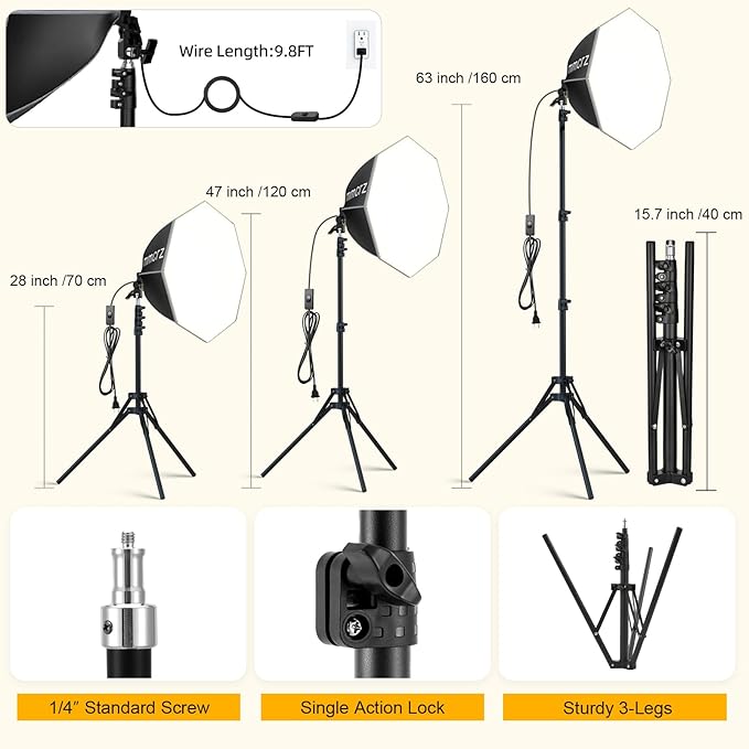2PACK Professional Softbox Lighting Kit, 20'' x 20'' Studio Lights with 85W 2700-6500K E27 LED Bulbs, Continuous Lighting for Photography/Video Recording/Live Streaming