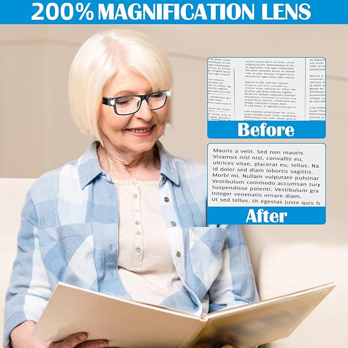 NZQXJXZ 200% Magnifying Glasses with Light,USB Rechargeable LED Lighted Magnifying Eyewear,Hands Free Head Magnifier Eyeglasses for Close Work, Hobbies,Reading,Craft,DIY Black