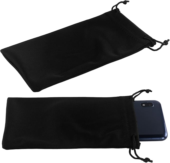 Super Z Outlet Black Microfiber Sunglasses Glasses & Cell Phone Gadgets Accessories Sleeve Bag Pouch with Drawstring Closure for Cleaning, Protection, & Storage (12 Pack)