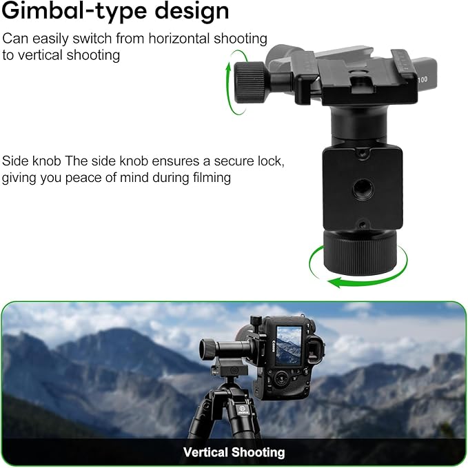 Monopod Gimbal Head with Arca-Swiss Dovetail Quick Release Plate | Rapid Side-Saddle Tilt Adjustment for Telephoto Lenses | Tripod Mount | Professional Photography & Video Gear for DSLR/Camcorders