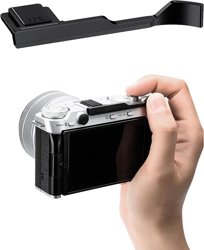 JJC Metal Thumb Rest Grip for Fuji Fujifilm X-M5 XM5 Camera, Hot Shoe Thumb Rest Support Grip for Stable and Safe Hand Hold, with Anti-Scratch Silicone Pad, Not Affect The Use of Camera Buttons, Black